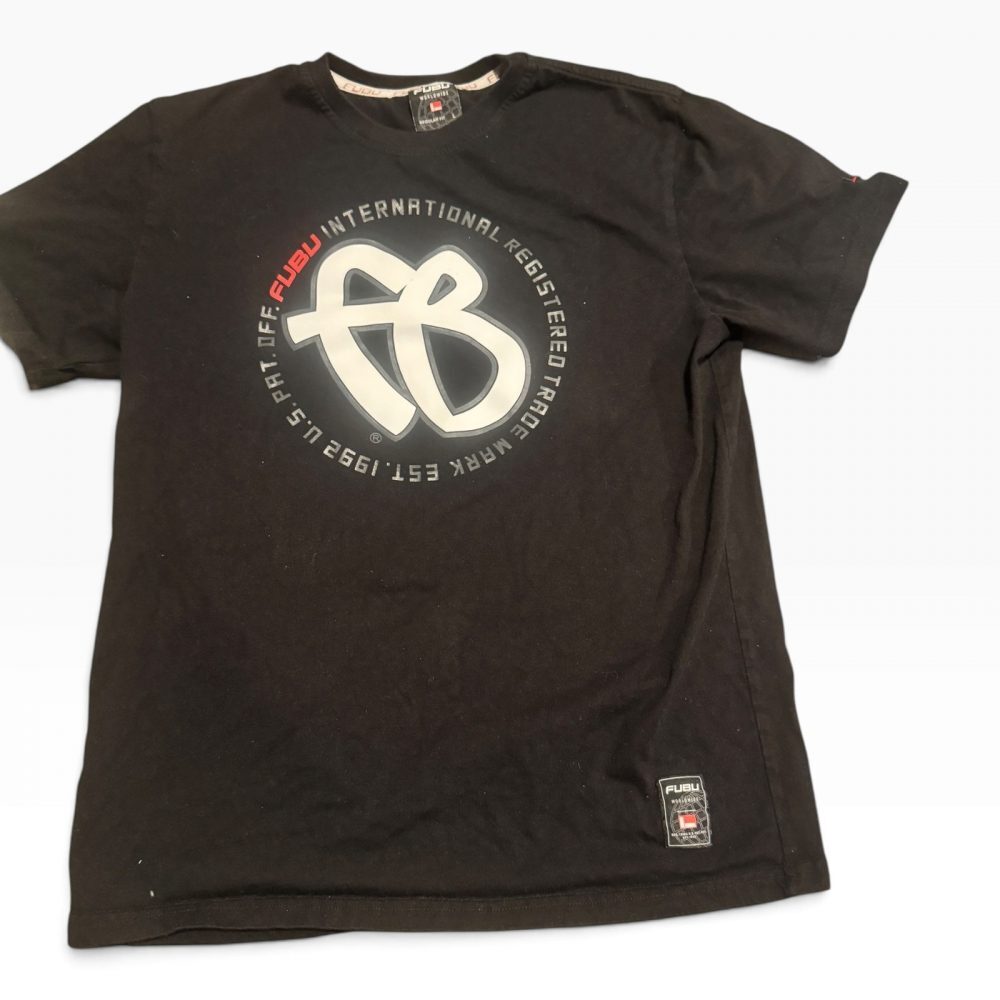 FUBU International T Shirt Black Big Logo Graphic Tee Men Large 21x26